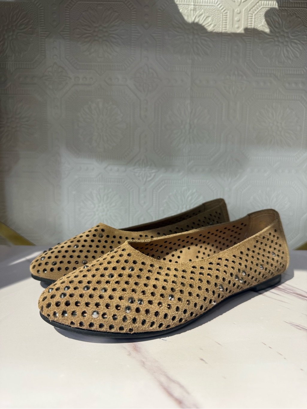 All Black Speckled Ballet - 261030 Women's Sparkly Suede Ballet Flats - Tan